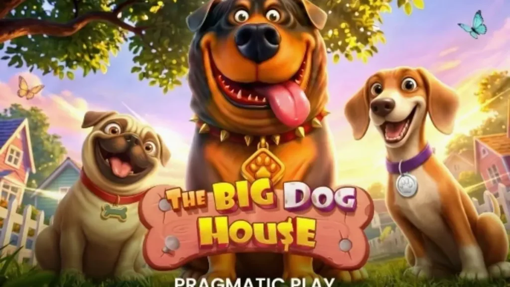 Tampilan visual slot The Big Dog House dengan tema halaman belakang yang ceria