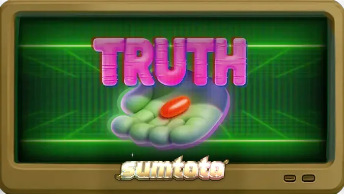 Tampilan layar monitor retro dalam game slot Truth dengan tema konspirasi
