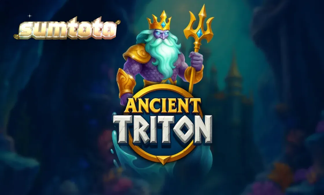 Tampilan visual grid permainan slot Ancient Triton dengan latar belakang istana bawah laut yang megah.